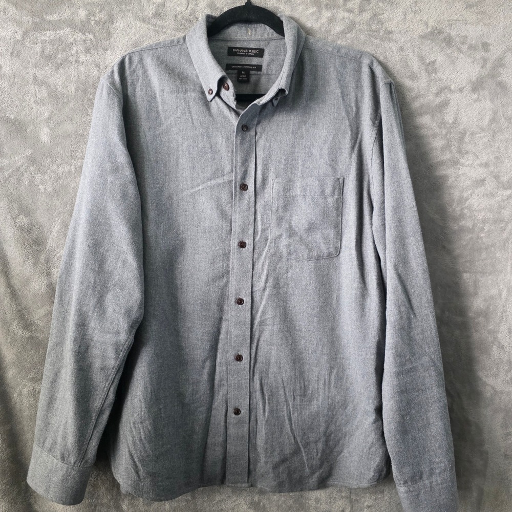 Banana Republic Mens Organic Cotton Flannel Shirt Untucked Fit Heather Grey M